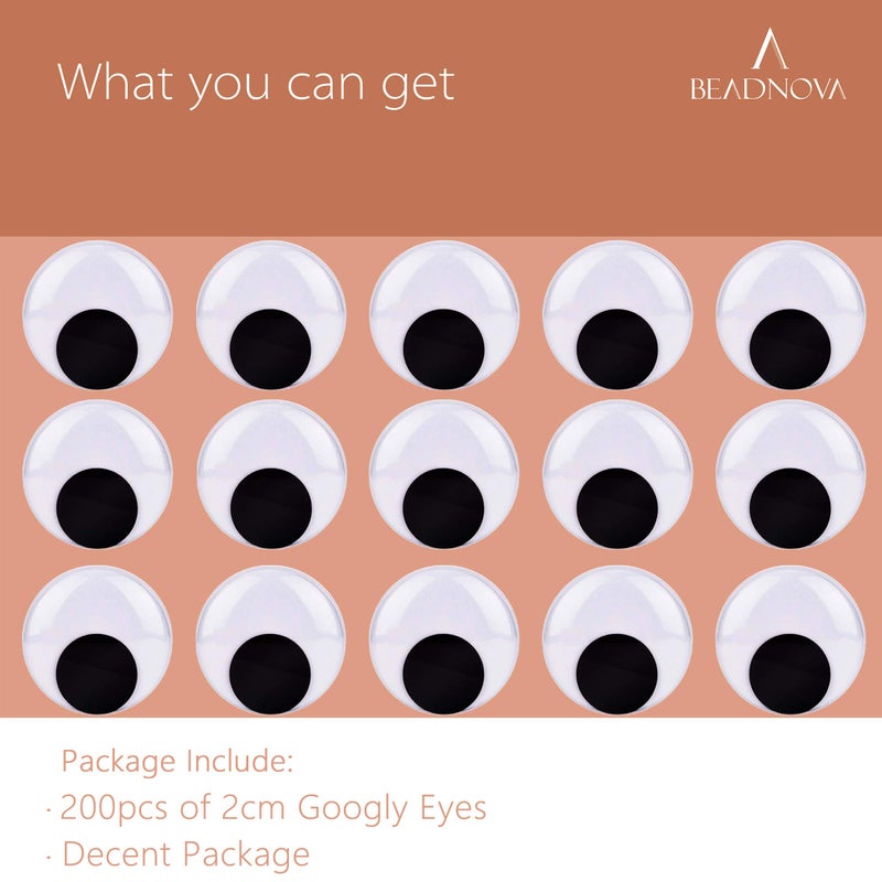 بينوفا عيون BEADNOVA السوداء المتحركة المتذبذبة مع ملصق ذاتي اللصق لأعمال الحرف اليدوية وسجل القصاصات (20 مم، 200 قطعة) - Image 5